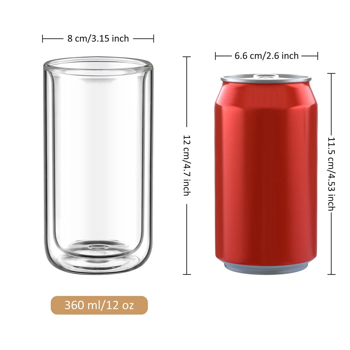 Joeyan Double Walled Beer Drinking Glasses 360ml | Insulated Thermo Glass Tumbler for Hot & Cold Drinks - view 6