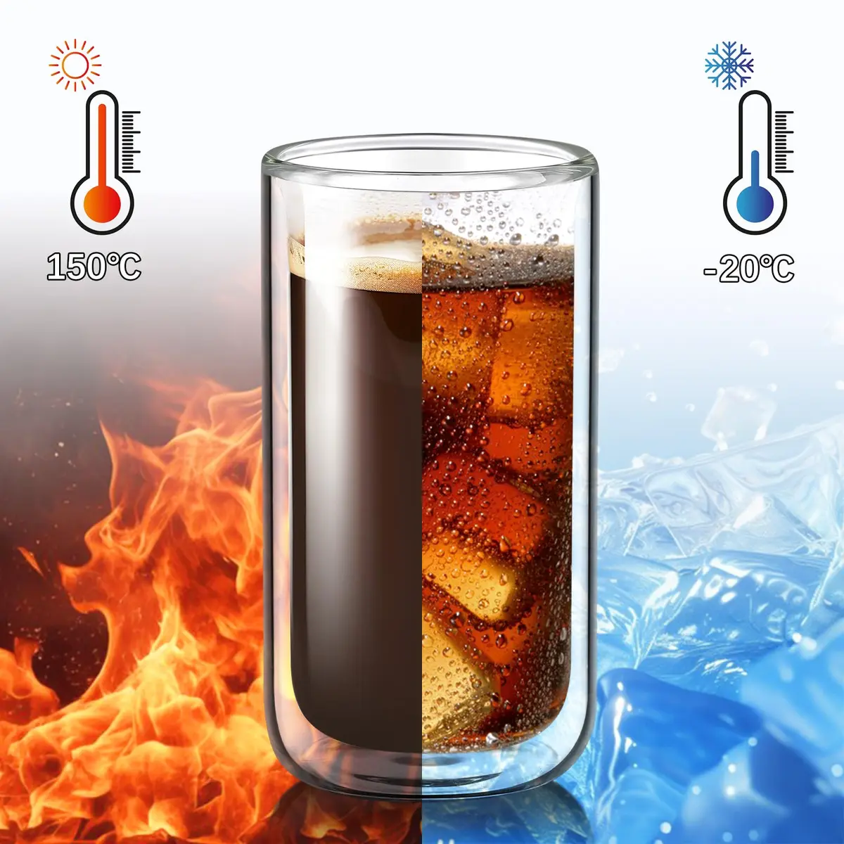 Joeyan Double Walled Beer Drinking Glasses 360ml | Insulated Thermo Glass Tumbler for Hot & Cold Drinks - view 4