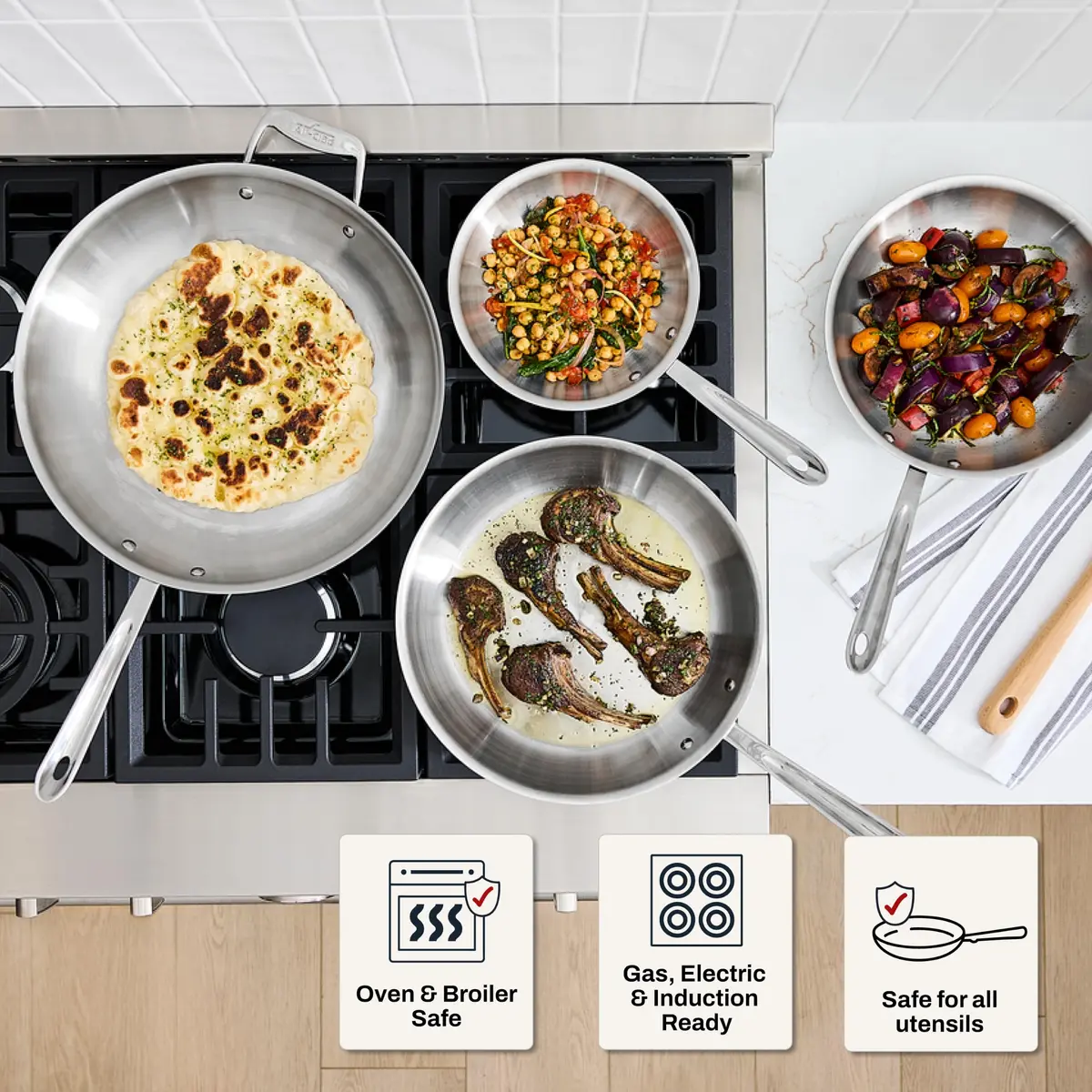 All-Clad D5 Stainless Steel 10" Frying Pan with Lid | Made in USA, Oven Safe up to 600°F - view 6