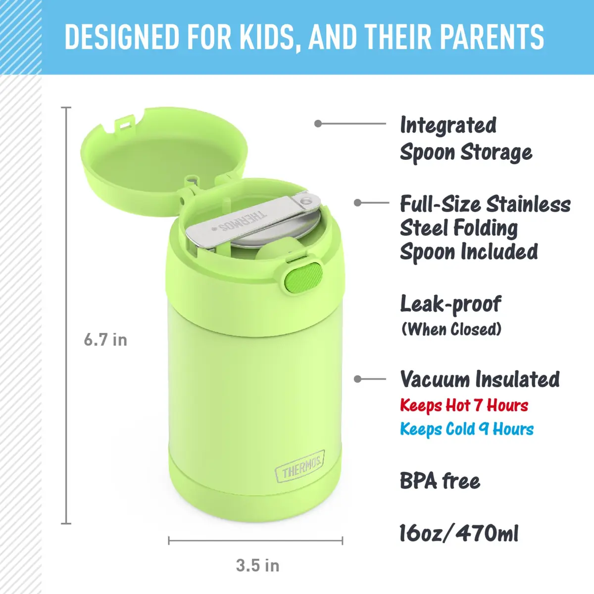 THERMOS FUNTAINER Food Jar with Spoon, 16oz | Keeps Food Hot & Cold for Kids - view 2
