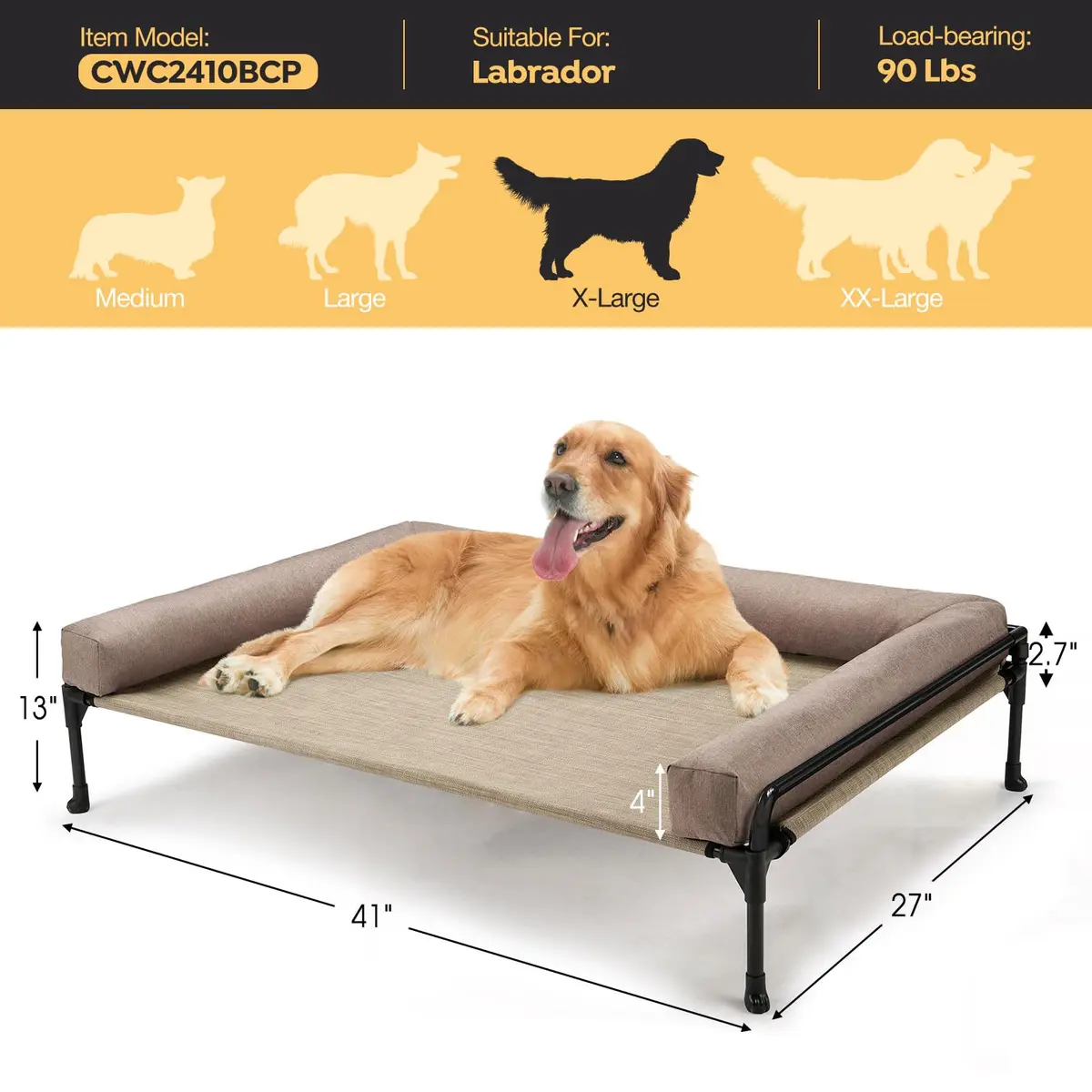 Veehoo Outdoor Elevated Dog Bed-Cooling Raised Dog Cot for Large Dogs | Durable Steel & Mesh - view 3