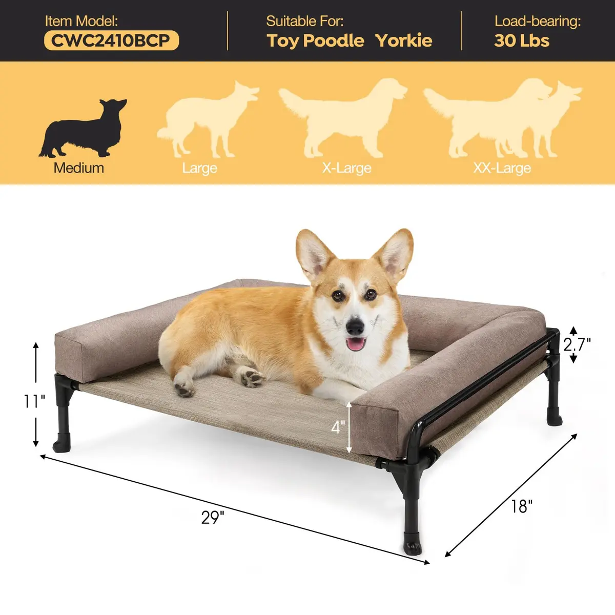 Veehoo Outdoor Elevated Dog Bed-Cooling Raised Dog Cot for Medium Sized Dog | Durable Steel & Mesh, Easy Assembly, Keeps Pets Cool & Dry - view 5