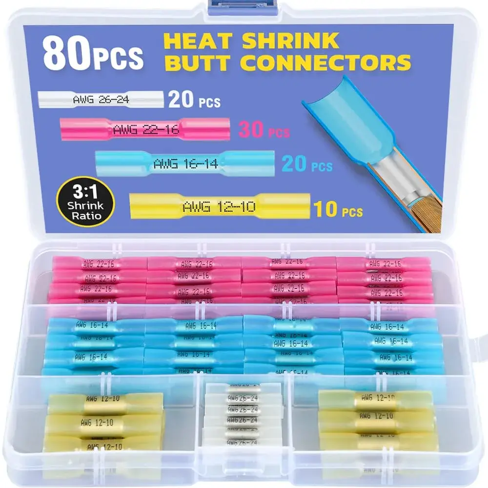haisstronica Heat Shrink Butt Connectors 80PCS (26-10 AWG) | Waterproof, Marine & Automotive Grade - main product image