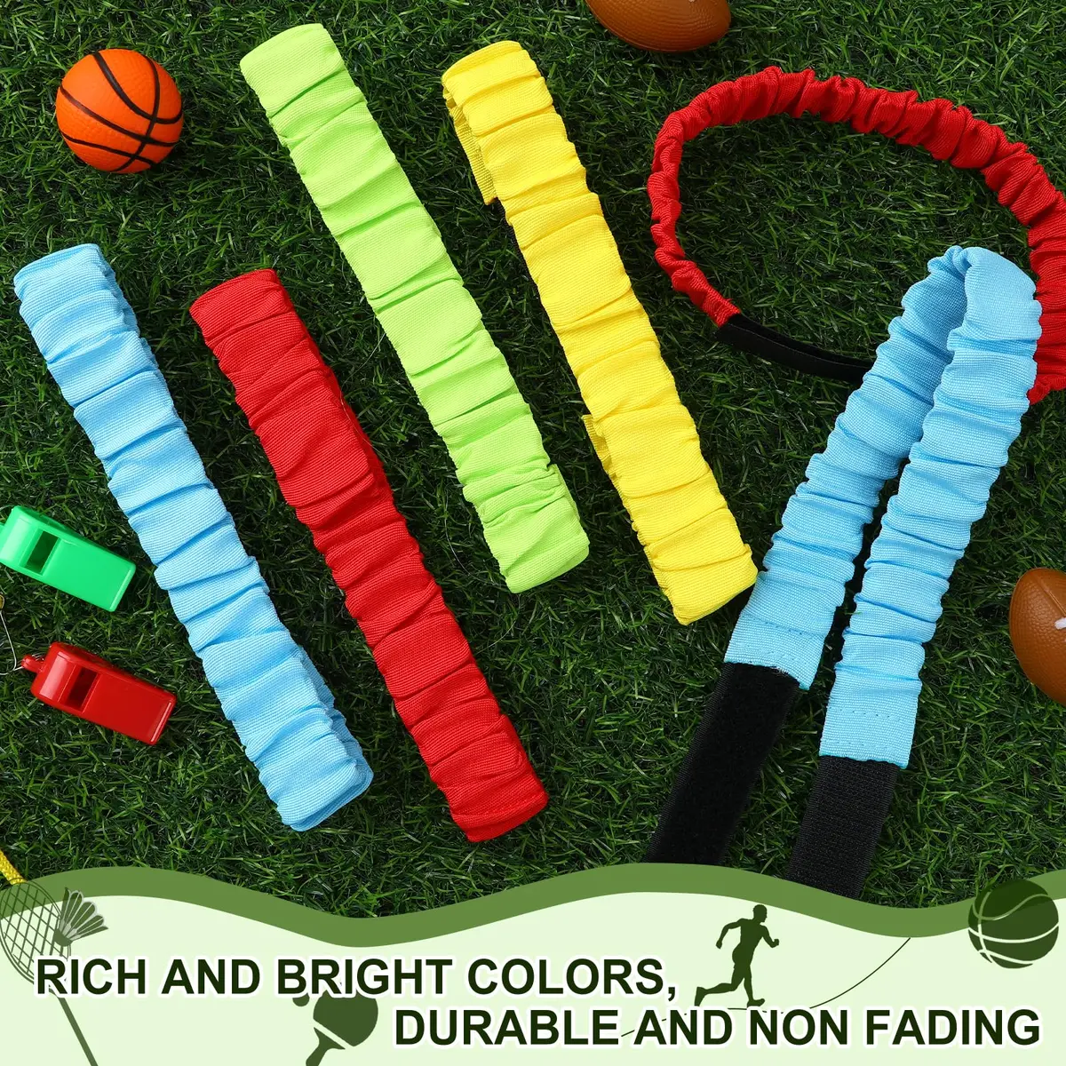 Augshy 8Pcs 3 Legged Race Bands Elastic Tie Rope 48cm-85cm | 4 Assorted Colors for Relay Race Game Carnival Field Day Backyard Party Supplies - view 4