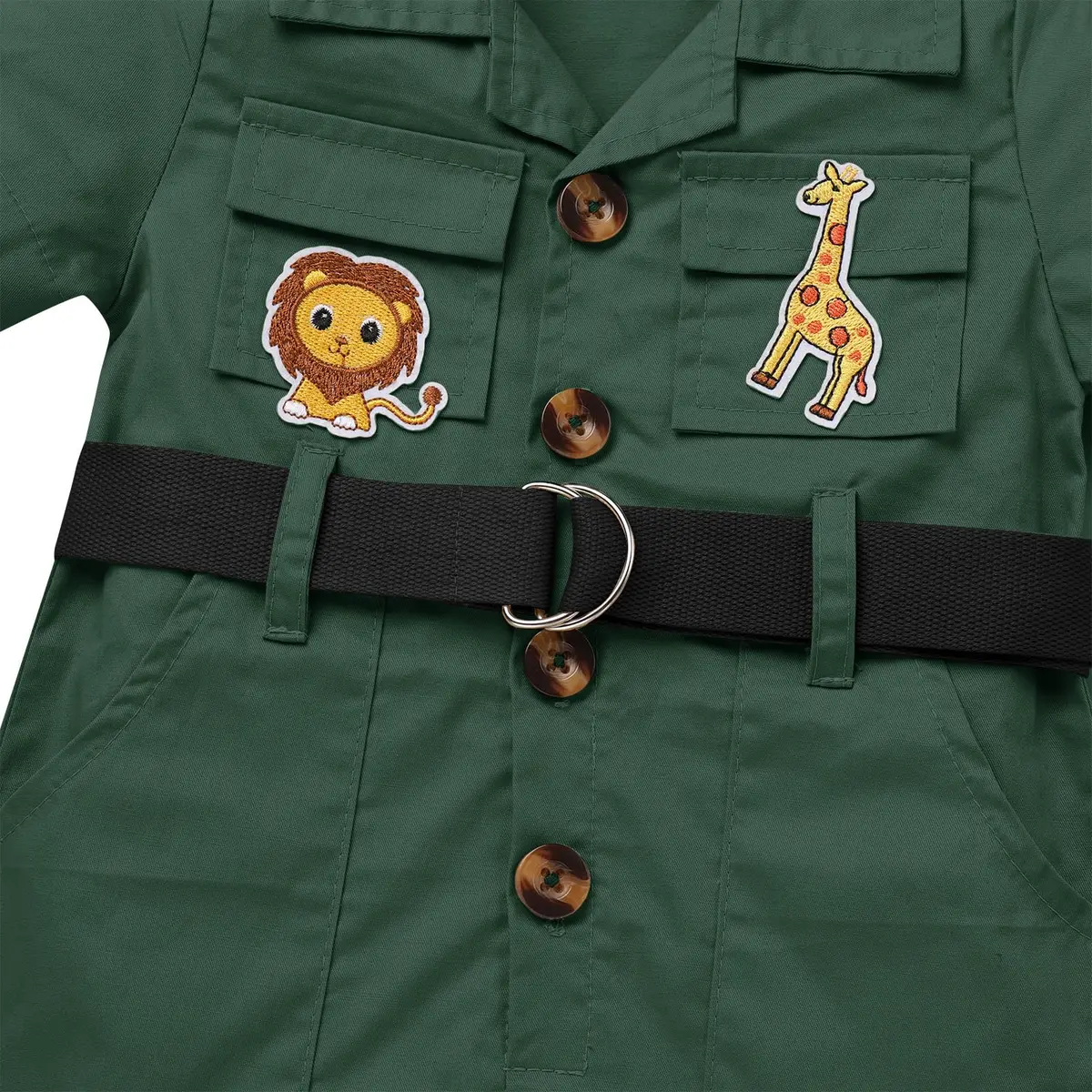 ODASDO Safari Outfit For Baby Girls Boys 1st Birthday Party Cake Smash Toddlers Zookeeper Suit Kids Jungle Forest Adventure Explorer Clothes Short Sleeve Jumpsuit Belt Bodysuit with Hat Green 12-18M - view 7