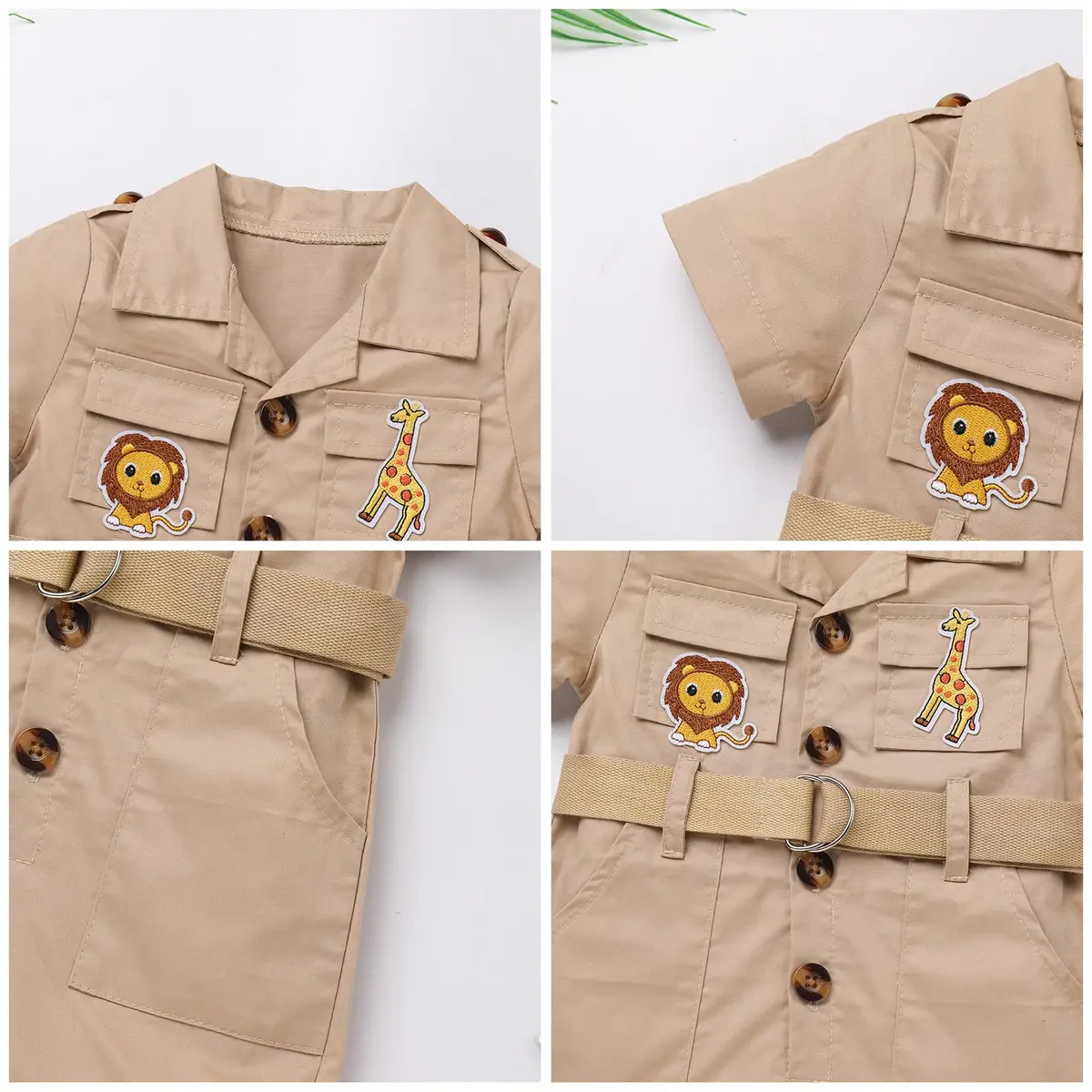 ODASDO Safari Outfit for Baby Girls & Boys 1st Birthday Cake Smash Jumpsuit with Hat & Belt, Khaki 6-12 Months (52cm Chest) - view 4