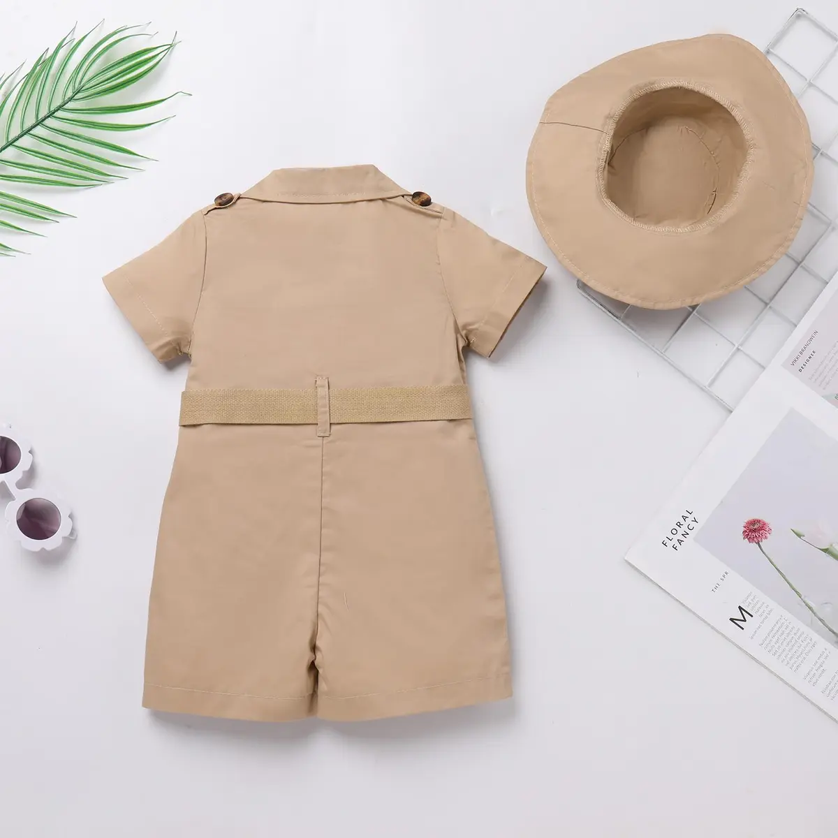 ODASDO Safari Outfit for Baby Girls & Boys 1st Birthday Cake Smash Jumpsuit with Hat & Belt, Khaki 6-12 Months (52cm Chest) - view 7