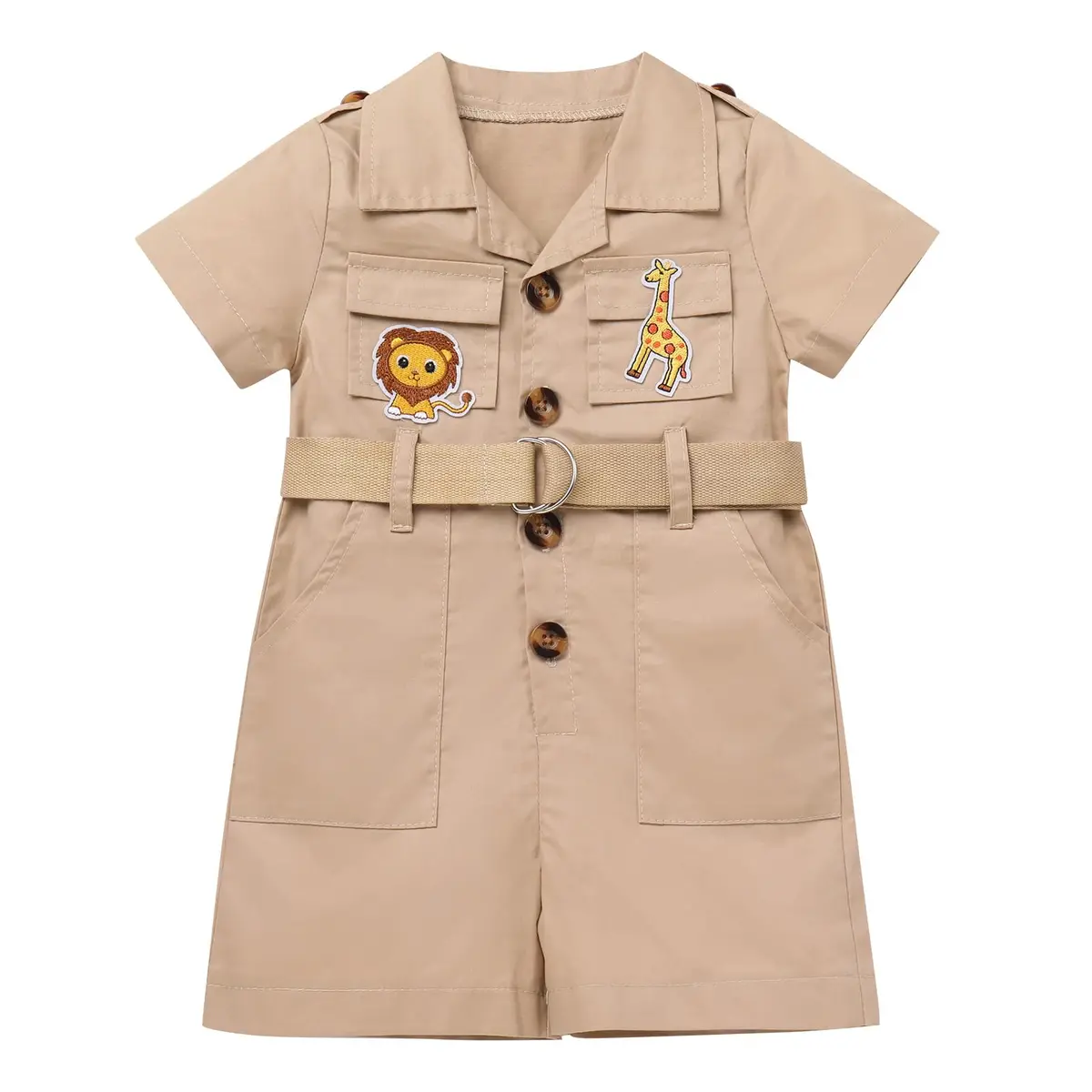 ODASDO Safari Outfit for Baby Girls & Boys 1st Birthday Cake Smash Jumpsuit with Hat & Belt, Khaki 6-12 Months (52cm Chest) - view 2