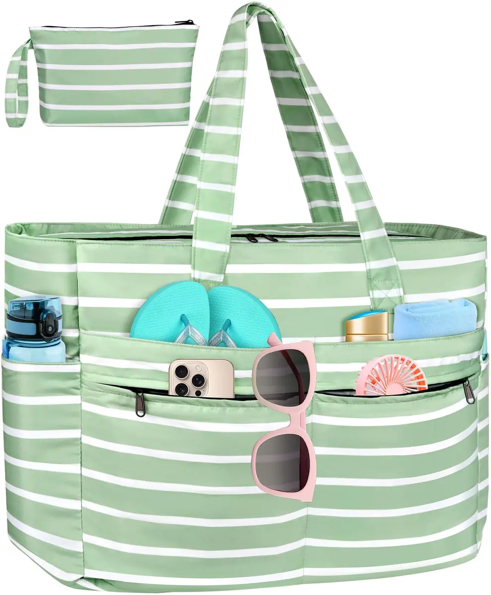 HUANLANG Extra Large Waterproof Beach Bag with Zipper Wet Pocket | 50L Capacity, Sandproof & Durable for Women Men - main product image