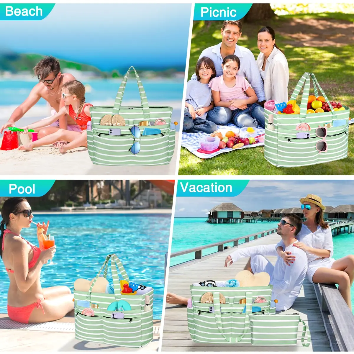 HUANLANG Extra Large Waterproof Beach Bag with Zipper Wet Pocket | 50L Capacity, Sandproof & Durable for Women Men - view 2