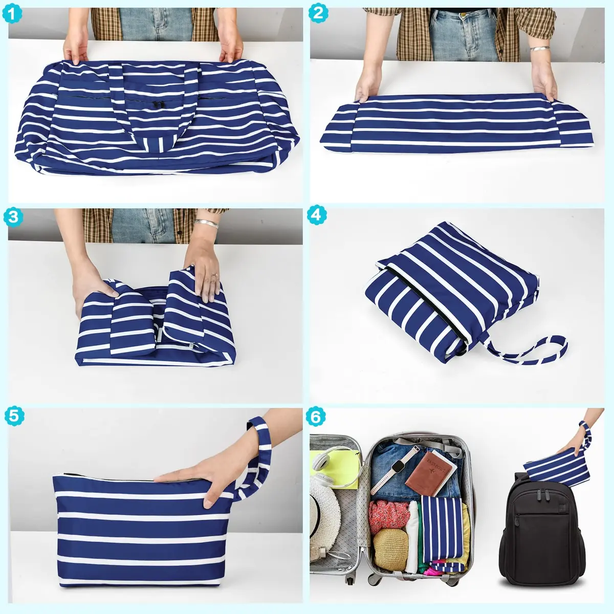HUANLANG Extra Large Waterproof Beach Bag with Zipper Wet Pocket | 50L Capacity for Women & Men - view 8