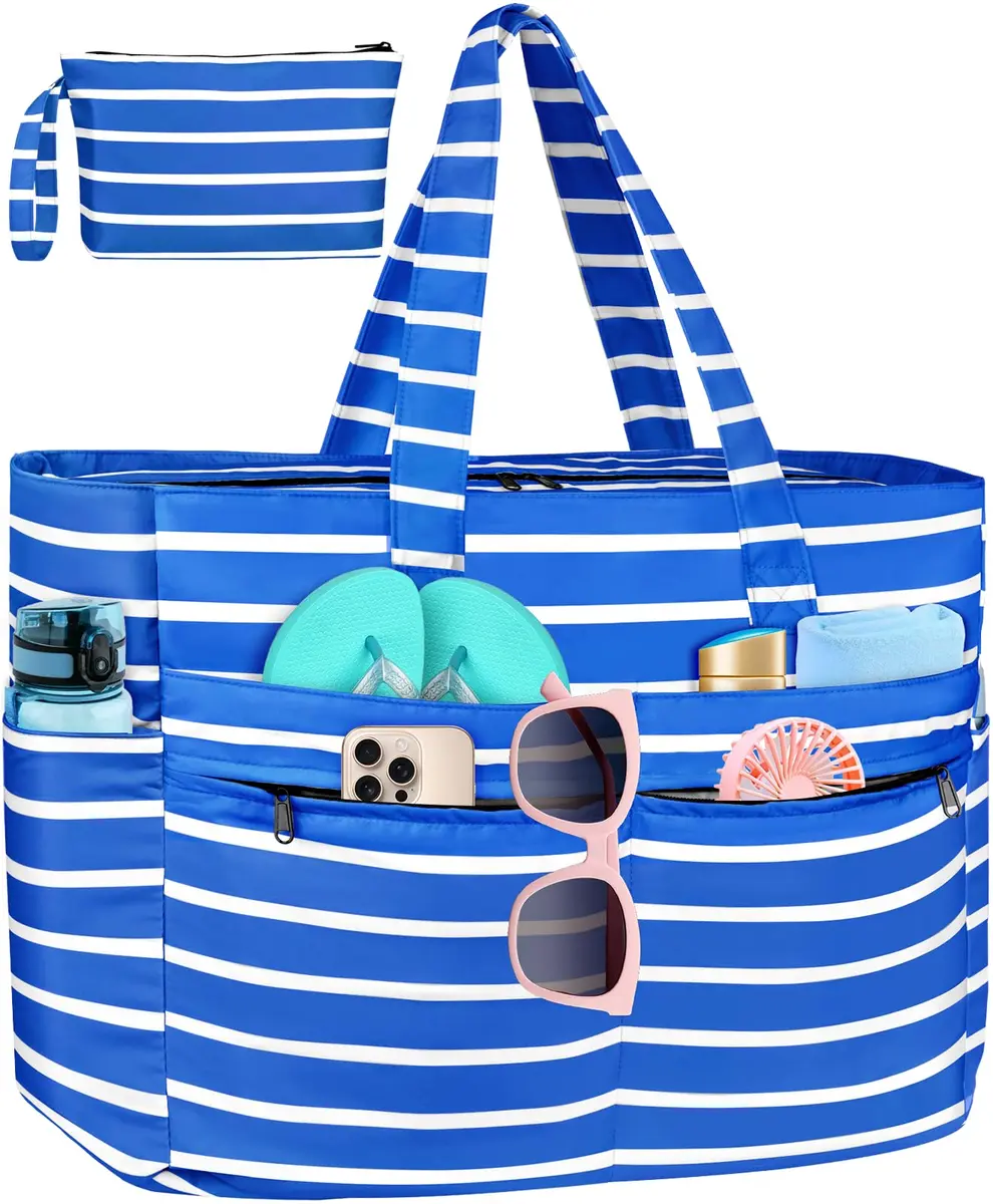 HUANLANG Extra Large Waterproof Beach Bag with Zipper Wet Pocket | 50L Capacity for Women & Men - main product image