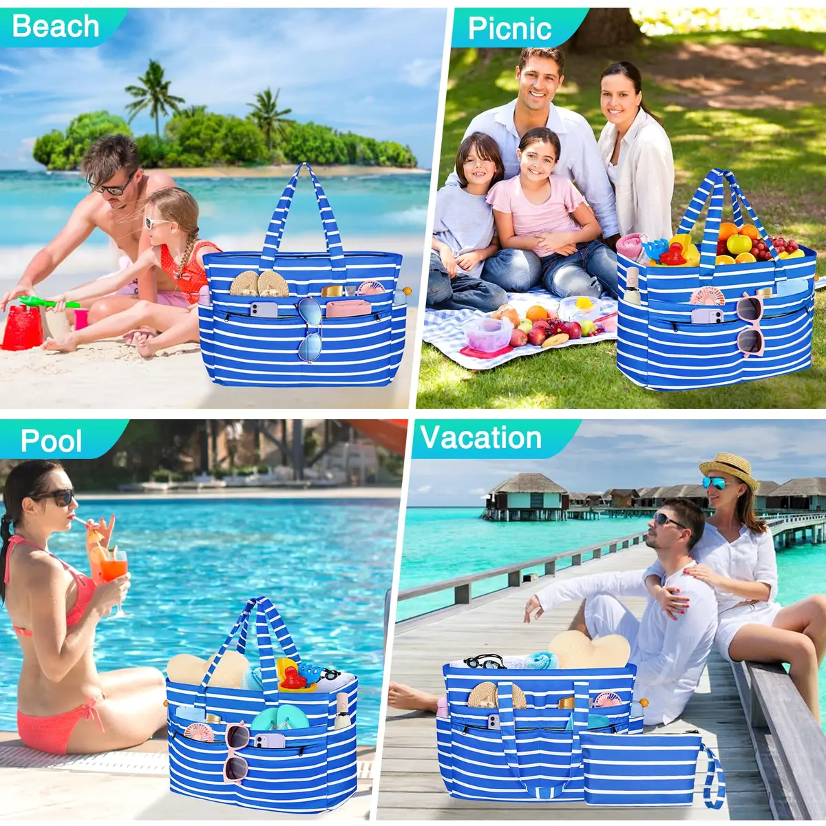HUANLANG Extra Large Waterproof Beach Bag with Zipper Wet Pocket | 50L Capacity for Women & Men - view 8