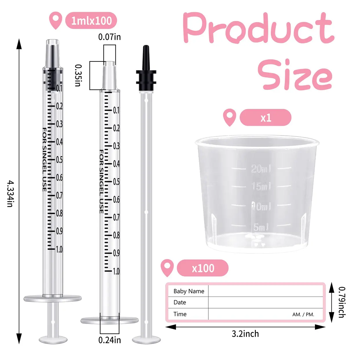 TrelaCo 1ml Colostrum Syringe Collection Kit with 20ml Cup & Stickers | Sterile, Needle-Free, 50-Count - view 2