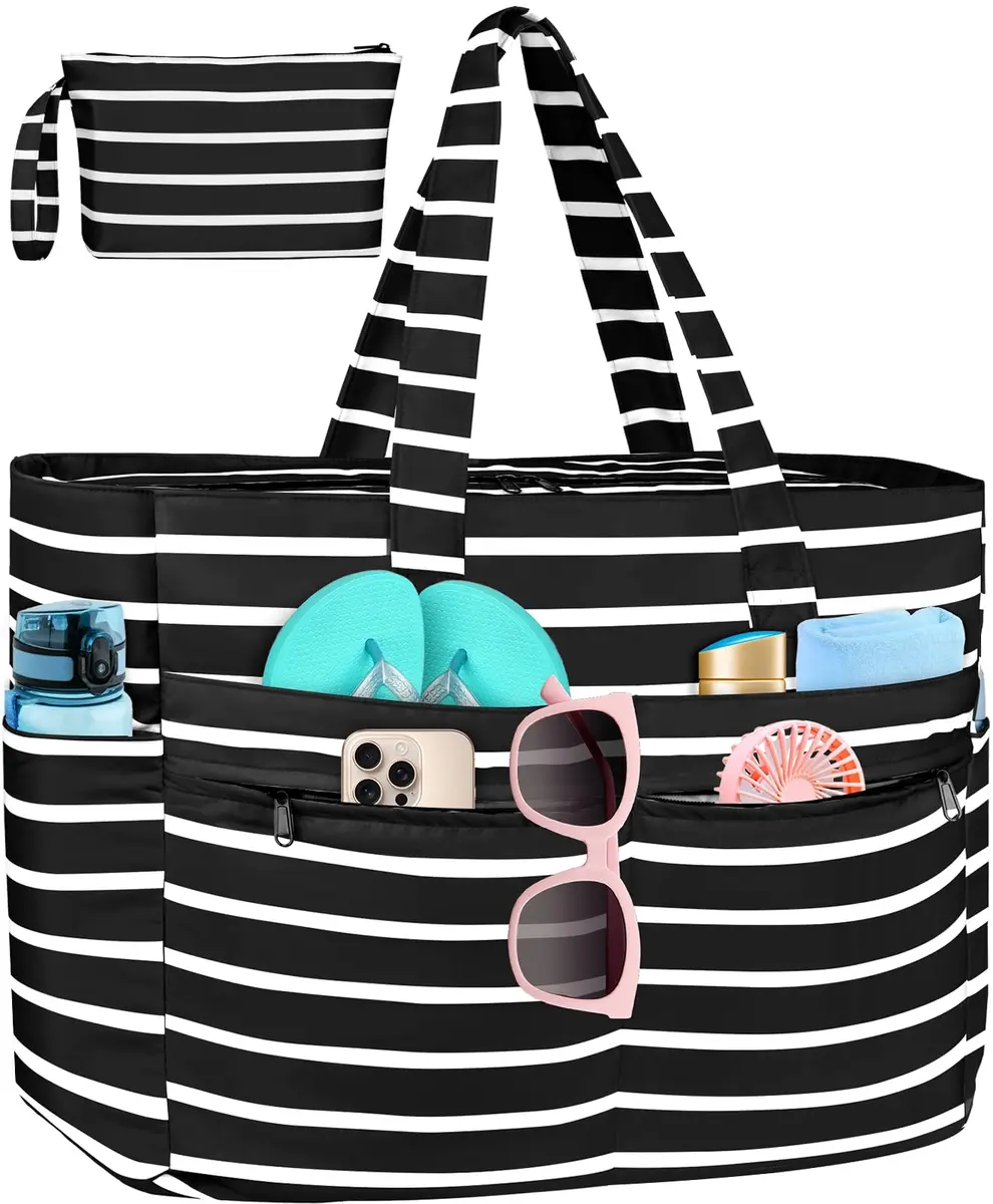 HUANLANG Extra Large Waterproof Beach Bag with Wet Pocket | 50L Capacity, Sandproof & Durable for Family Beach & Travel - main product image