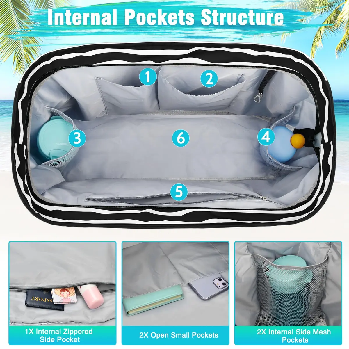 HUANLANG Extra Large Waterproof Beach Bag with Wet Pocket | 50L Capacity, Sandproof & Durable for Family Beach & Travel - view 7