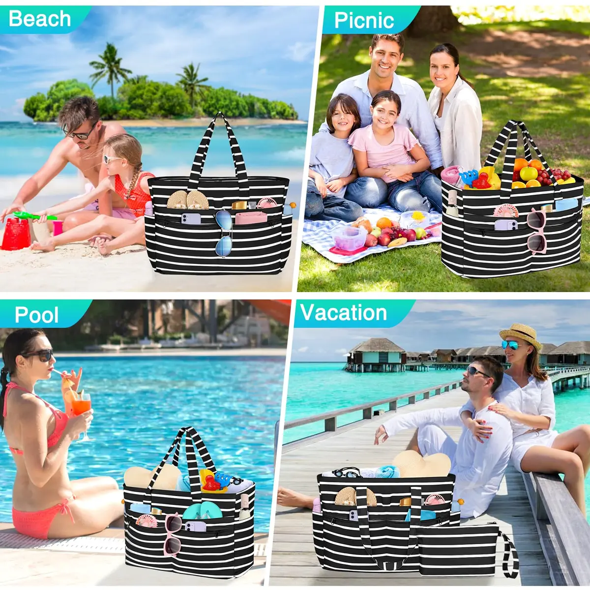 HUANLANG Extra Large Waterproof Beach Bag with Wet Pocket | 50L Capacity, Sandproof & Durable for Family Beach & Travel - view 8