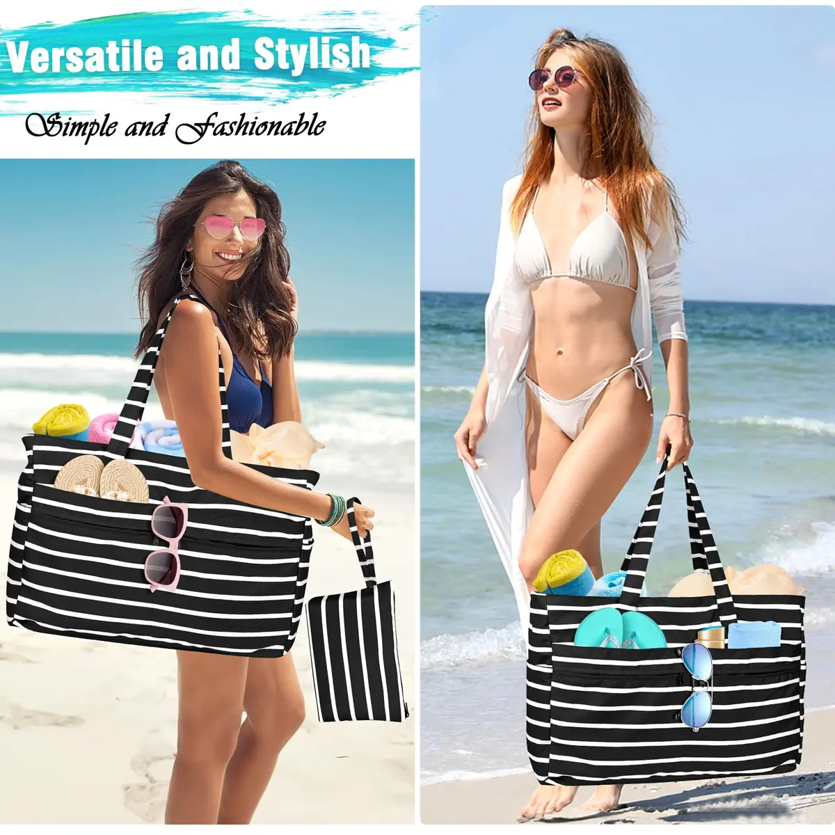 HUANLANG Extra Large Waterproof Beach Bag with Wet Pocket | 50L Capacity, Sandproof & Durable for Family Beach & Travel - view 2