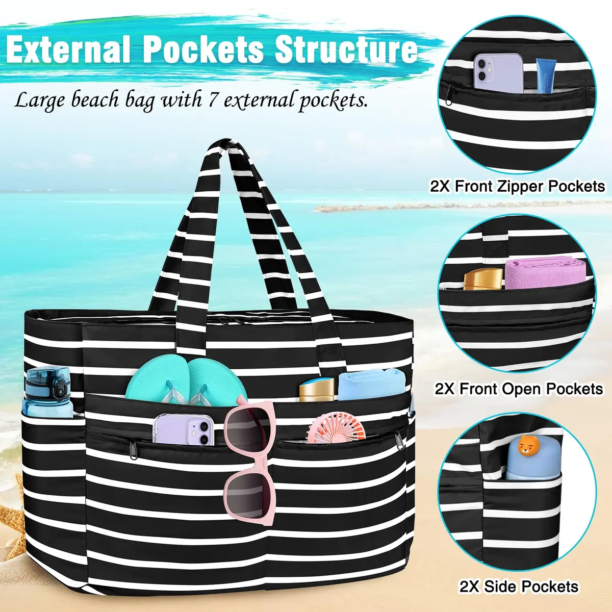 HUANLANG Extra Large Waterproof Beach Bag with Wet Pocket | 50L Capacity, Sandproof & Durable for Family Beach & Travel - view 4