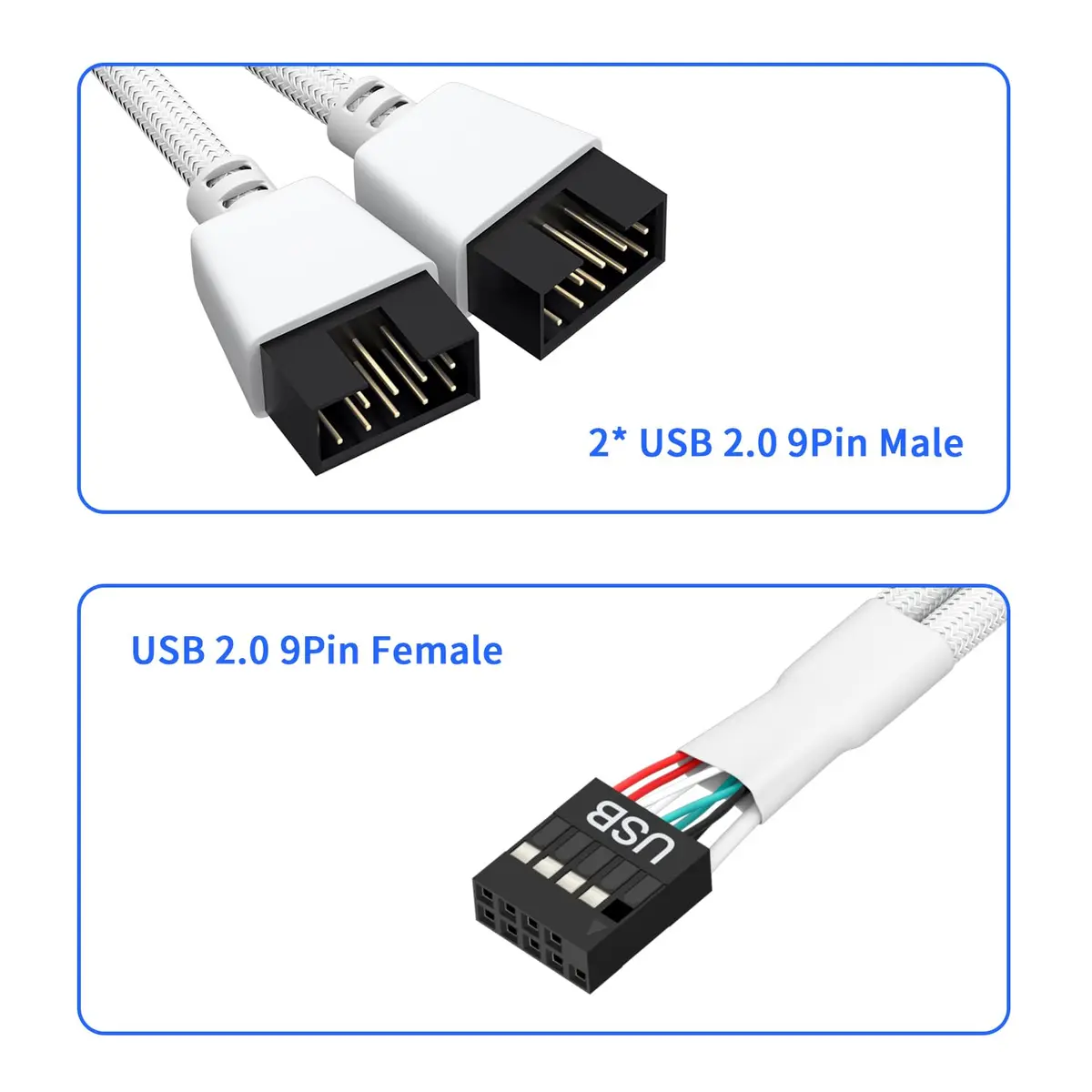 OwlTree 2 Pack Motherboard 9 Pin USB 2.0 to Dual 9 Pin Extension Splitter 16cm (6.3 Inch) | Solves USB Port Shortage - view 2