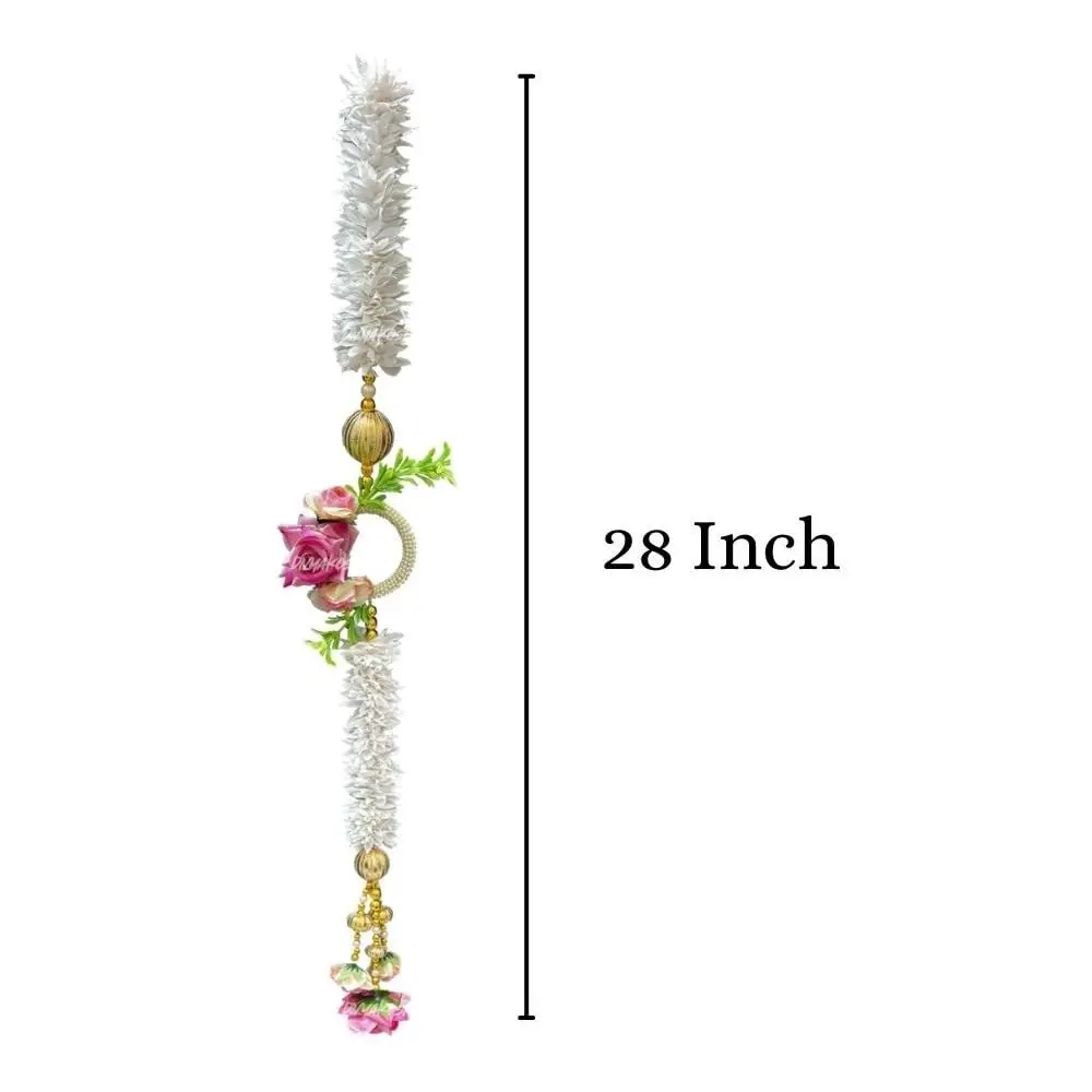 Divyakosh White Gajra Flowers with Pink Rose Side Hanging Garland 71cm (28 Inch) | Pack of 2 Strings for Temple & Door Decor - view 5