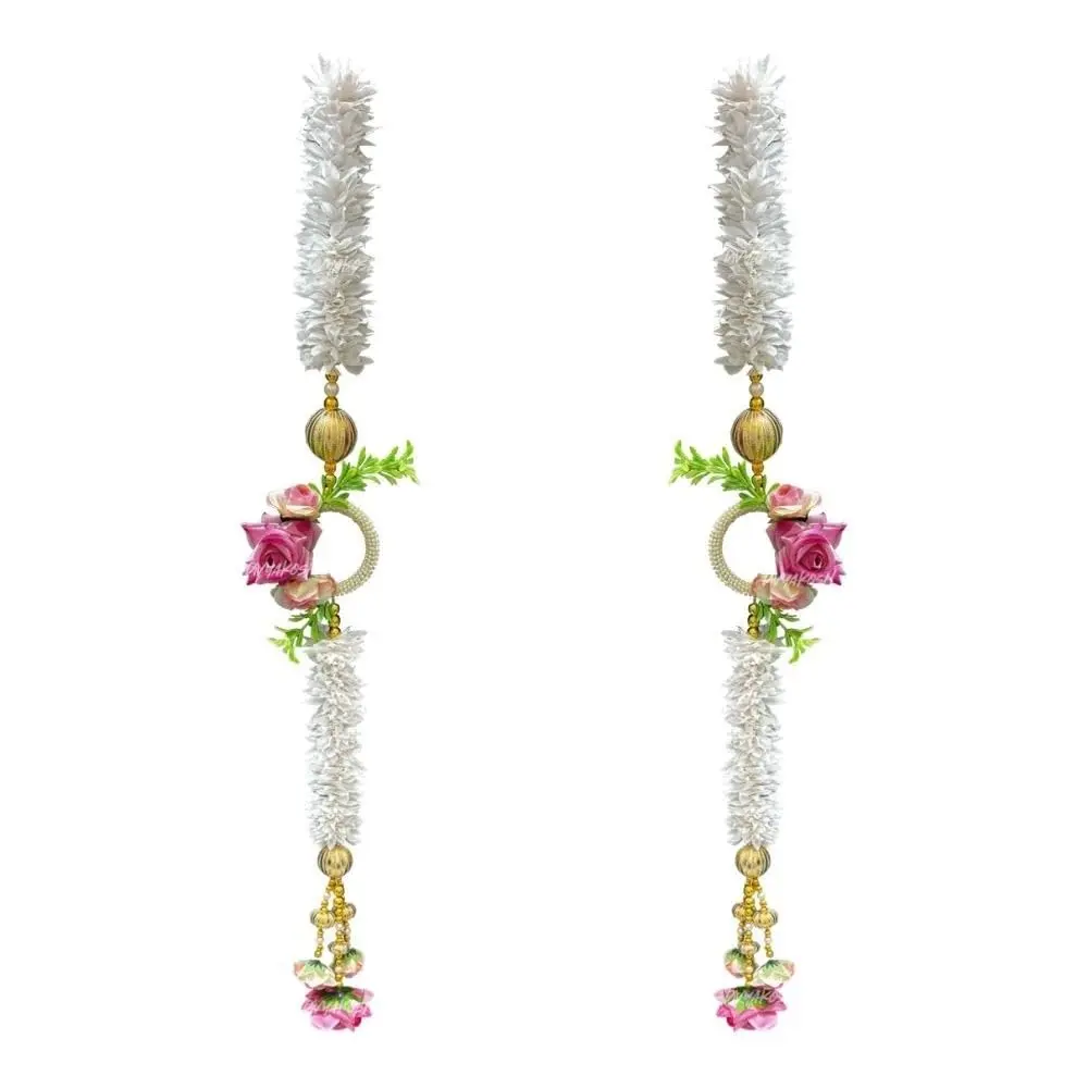 Divyakosh White Gajra Flowers with Pink Rose Side Hanging Garland 71cm (28 Inch) | Pack of 2 Strings for Temple & Door Decor - view 4
