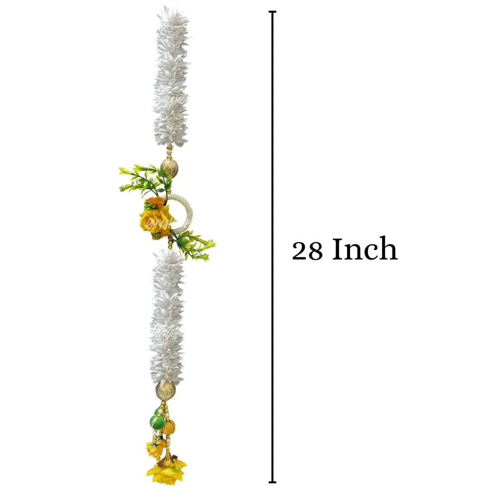 Divyakosh White Gajra & Yellow Rose Flower Strings Side Hanging 71 cm (28 Inch) Pack of 2 | Artificial Garland for Temple & Door Decor - view 5