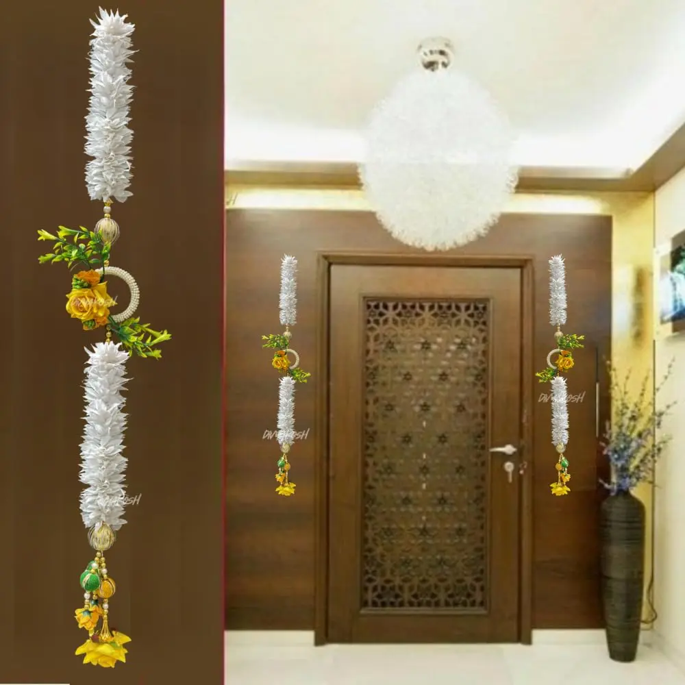 Divyakosh White Gajra & Yellow Rose Flower Strings Side Hanging 71 cm (28 Inch) Pack of 2 | Artificial Garland for Temple & Door Decor - view 2