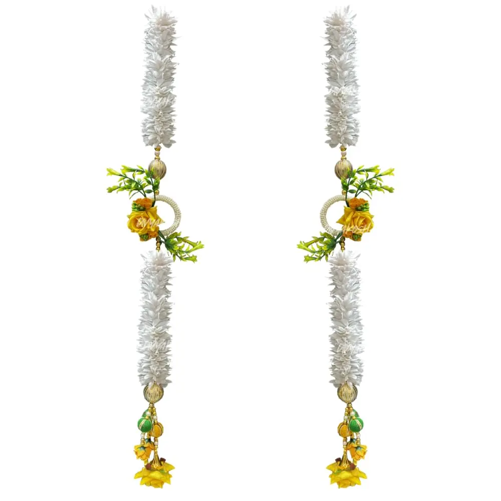 Divyakosh White Gajra & Yellow Rose Flower Strings Side Hanging 71 cm (28 Inch) Pack of 2 | Artificial Garland for Temple & Door Decor - view 4