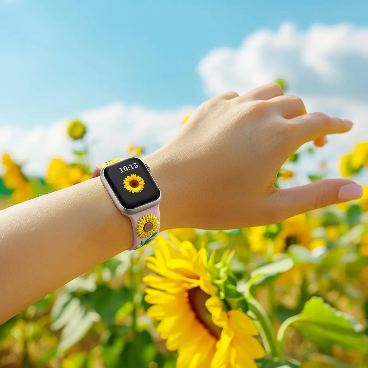 Wepro Floral Silicone Band for Apple Watch 38mm 40mm 41mm 42mm 44mm 45mm 46mm 49mm Women | Embossed Sunflower Design - view 6