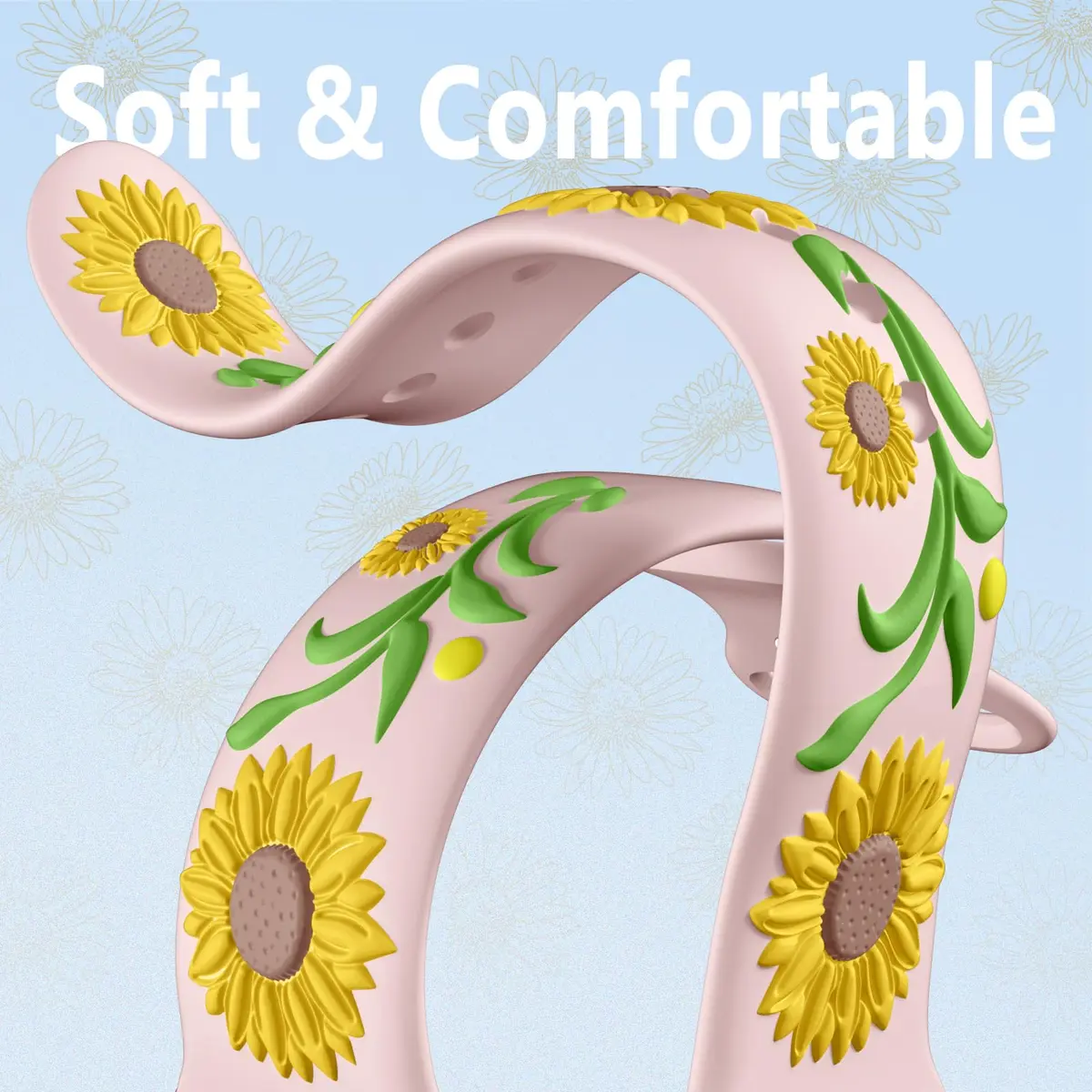 Wepro Floral Silicone Band for Apple Watch 38mm 40mm 41mm 42mm 44mm 45mm 46mm 49mm Women | Embossed Sunflower Design - view 4