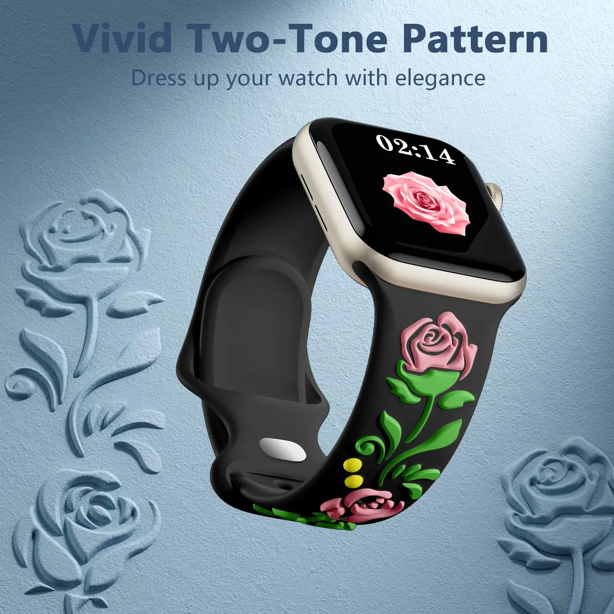 Wepro Floral Silicone Band for Apple Watch 38mm 40mm 41mm 42mm 44mm 45mm 46mm 49mm | Embossed Rose Pattern - view 3