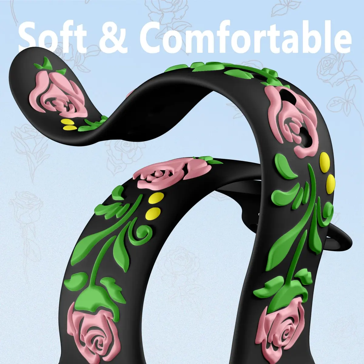 Wepro Floral Silicone Band for Apple Watch 38mm 40mm 41mm 42mm 44mm 45mm 46mm 49mm | Embossed Rose Pattern - view 4