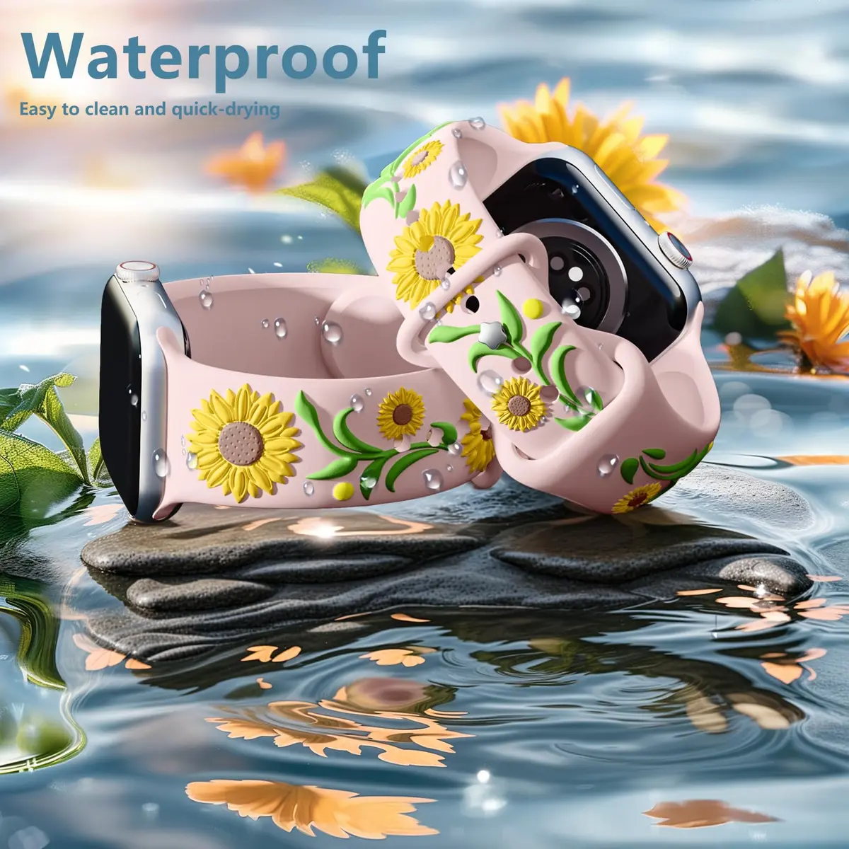Wepro Floral Apple Watch Band for Women 42mm-49mm | Sunflower Embossed Silicone, Breathable & Dressy (70-120 chars) - view 8