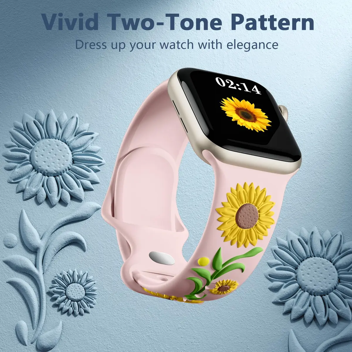 Wepro Floral Apple Watch Band for Women 42mm-49mm | Sunflower Embossed Silicone, Breathable & Dressy (70-120 chars) - view 3