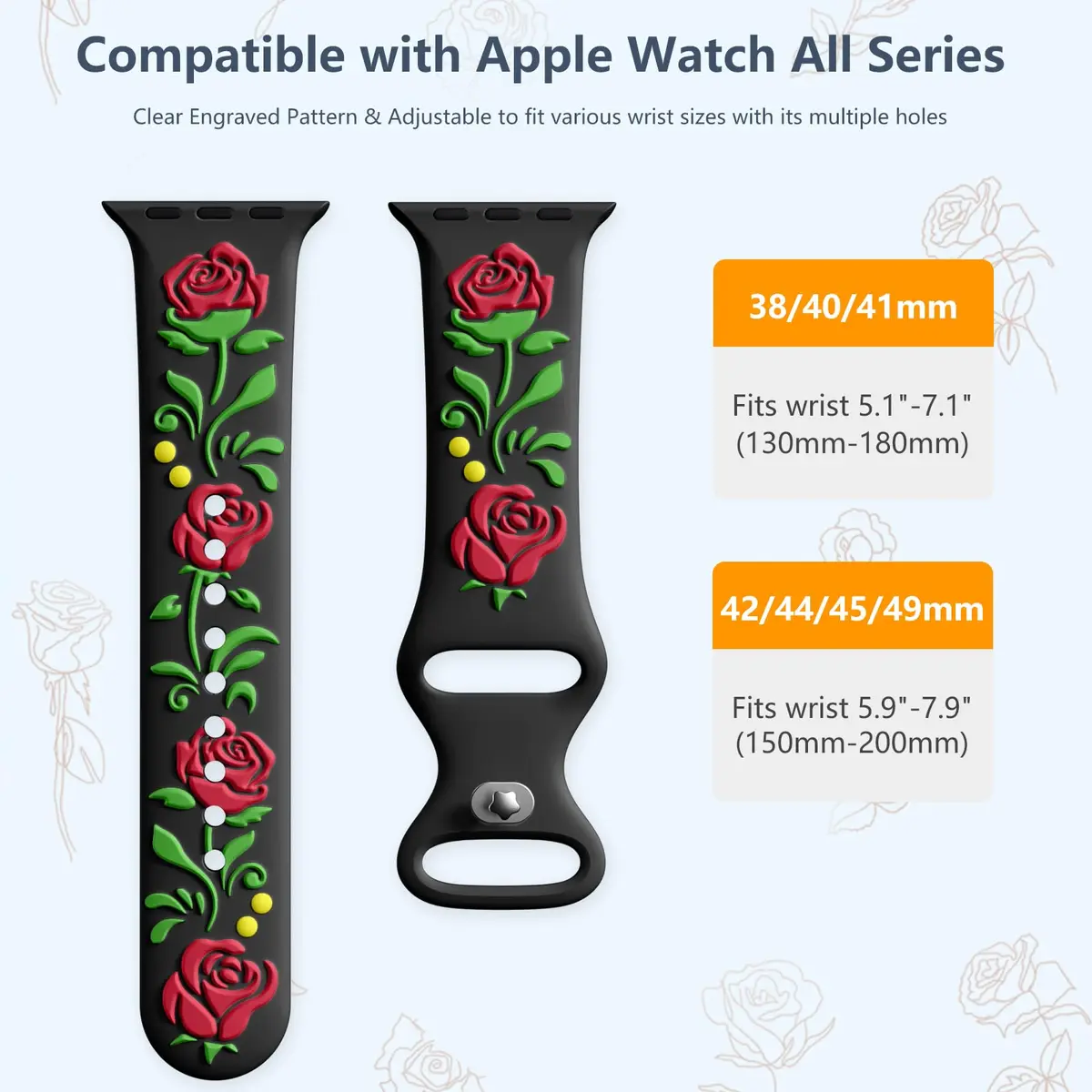 Wepro Floral Embossed Silicone Band for Apple Watch 38mm 40mm 41mm 42mm 44mm 45mm 46mm 49mm | Compatible with All Series - view 9
