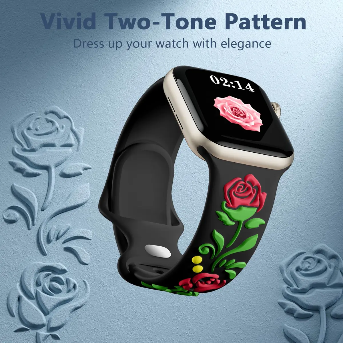 Wepro Floral Embossed Silicone Band for Apple Watch 38mm 40mm 41mm 42mm 44mm 45mm 46mm 49mm | Compatible with All Series - view 3