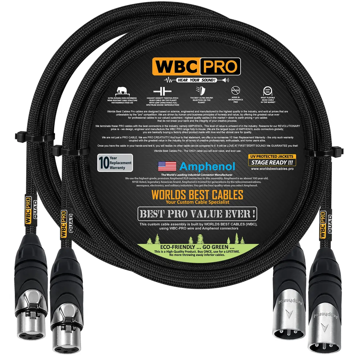 WORLDS BEST CABLES WBC-PRO-QUAD 6 Foot Microphone XLR Cable | Ultra Silent & Flexible, Professional Grade - main product image