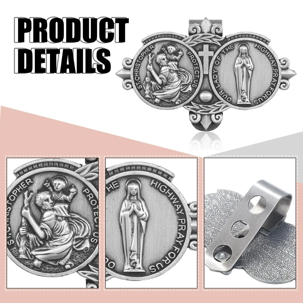 Frienda Pink 4 Pcs Car Rosary Saint Benedict Auto Rosary with St Christopher Visor Clip | Religious Safety Accessory - view 5
