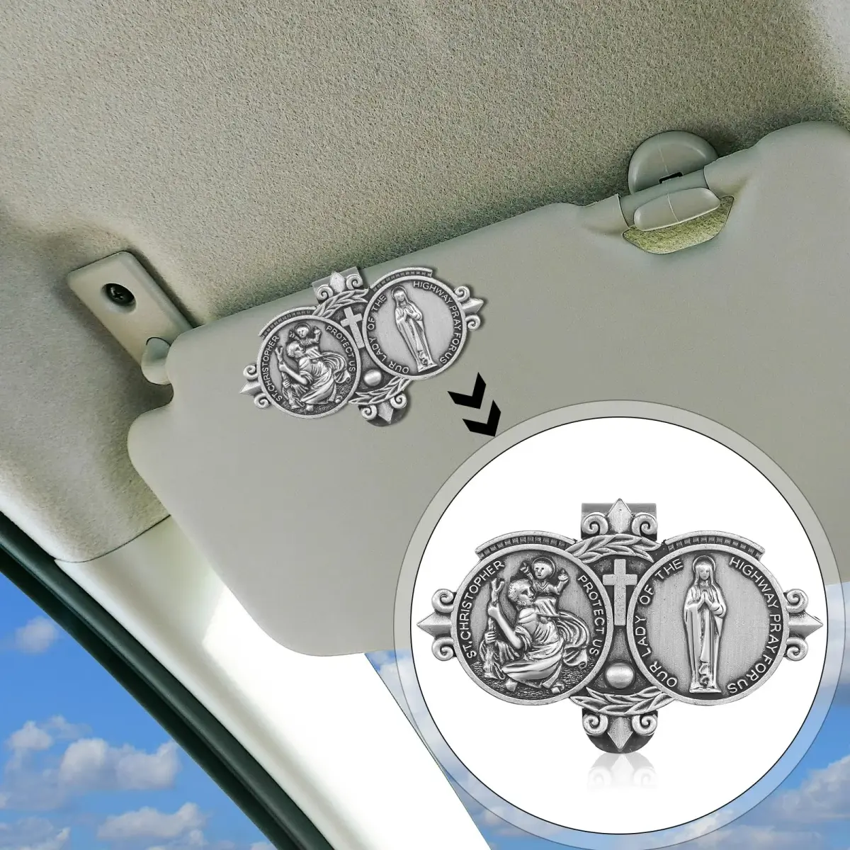 Frienda Pink 4 Pcs Car Rosary Saint Benedict Auto Rosary with St Christopher Visor Clip | Religious Safety Accessory - view 4