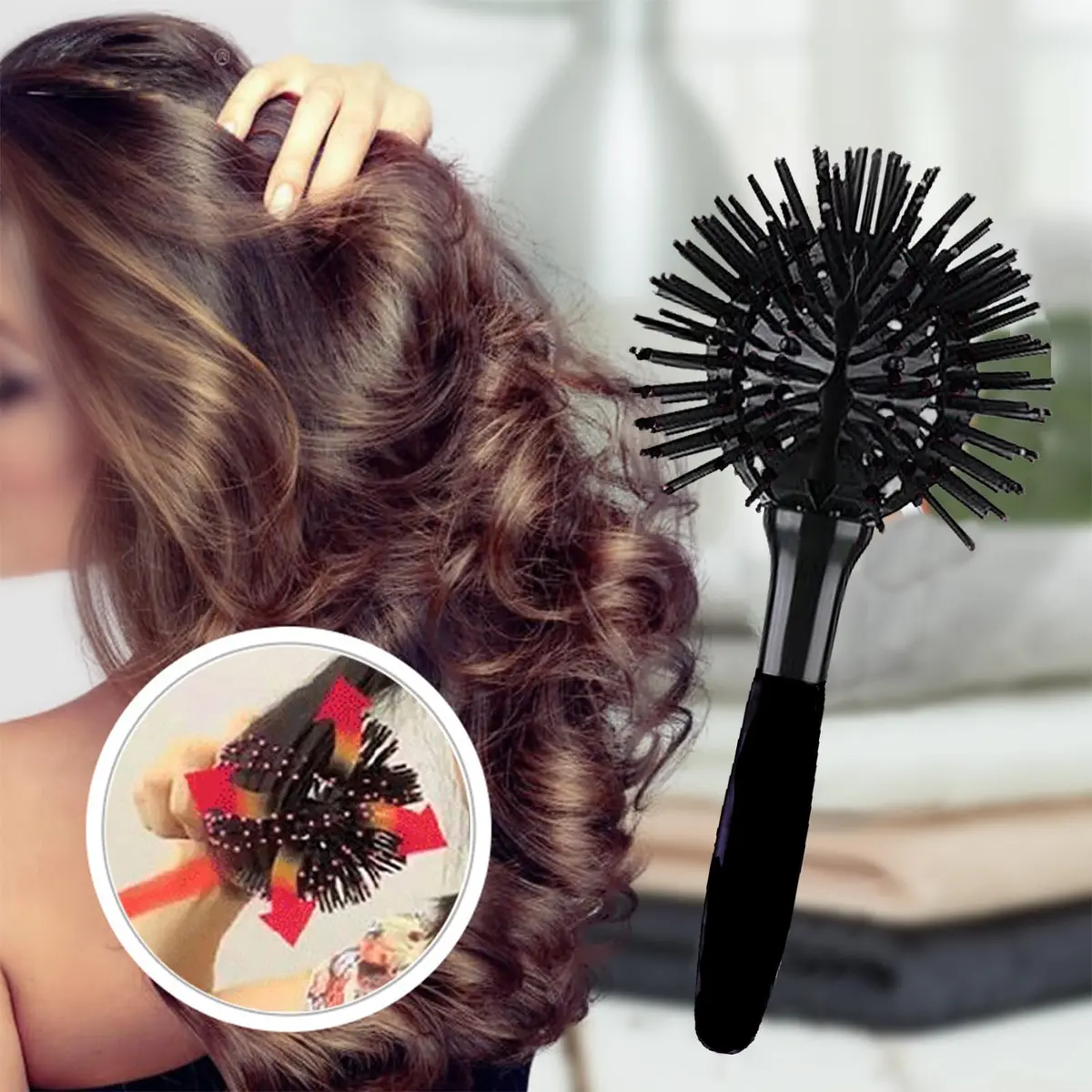 Aaiffey 3D Round Hair Brush 10.5cm (4.13in) | Detangles & Styles Thick Curly Hair - view 6