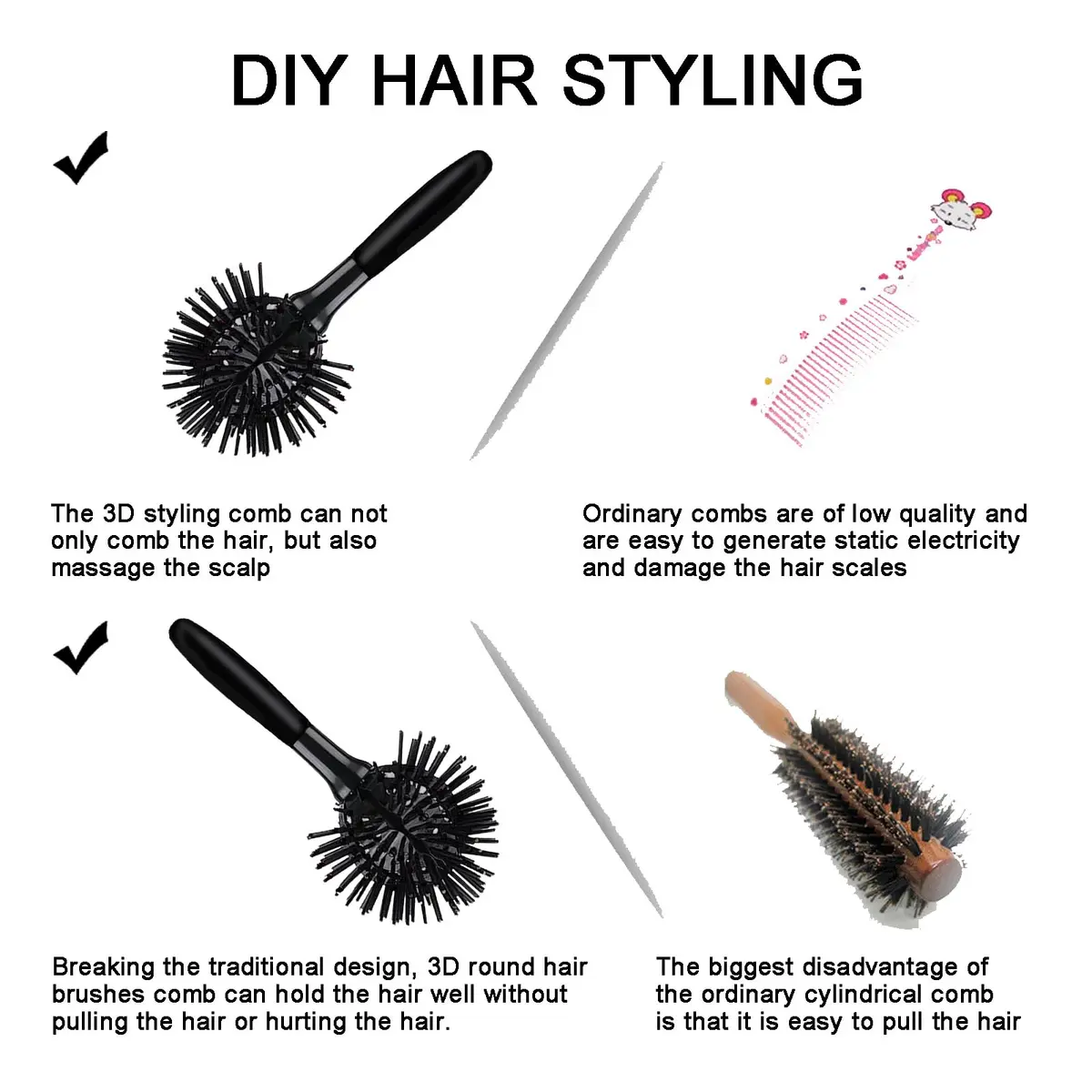 Aaiffey 3D Round Hair Brush 10.5cm (4.13in) | Detangles & Styles Thick Curly Hair - view 3