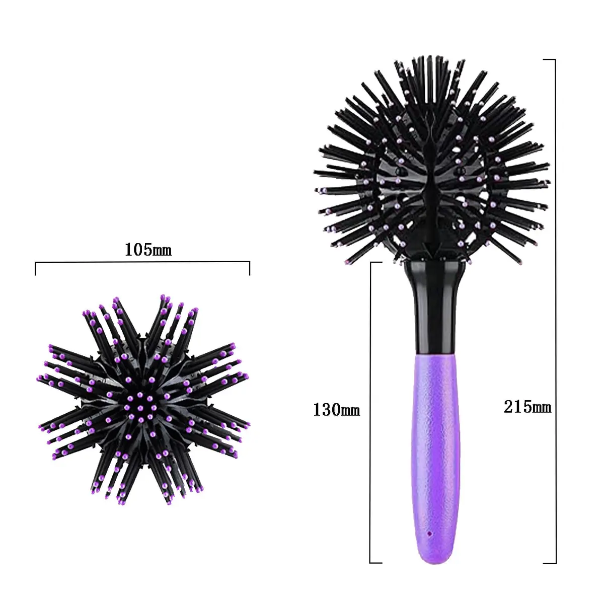 Aaiffey 3D Round Hair Brush for Women - Blow Drying Detangling 360 Degree Styling Brush for Thick Curly Hair - Circle Comb for Wet and Dry Hair (Purple) - view 2