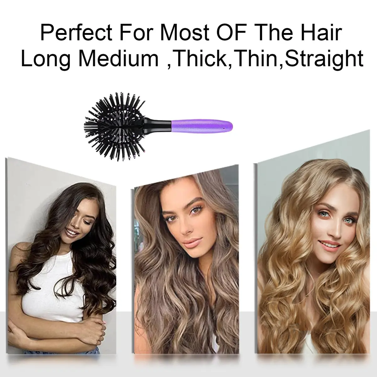 Aaiffey 3D Round Hair Brush for Women - Blow Drying Detangling 360 Degree Styling Brush for Thick Curly Hair - Circle Comb for Wet and Dry Hair (Purple) - view 4