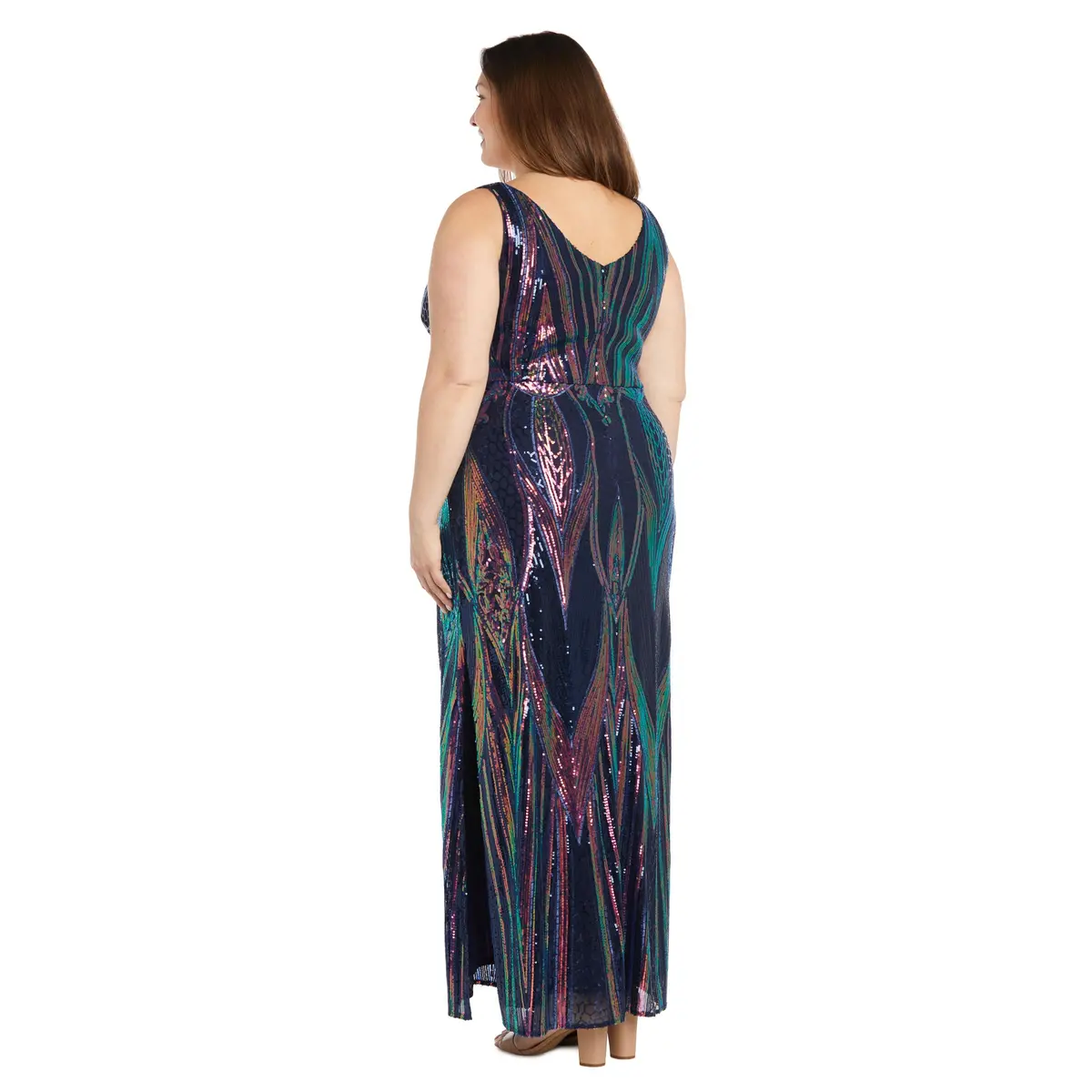 NIGHTWAY Long Sleeveless Sequined Gown Navy | Elegant Hollywood Glamour (70-120 chars) - view 3