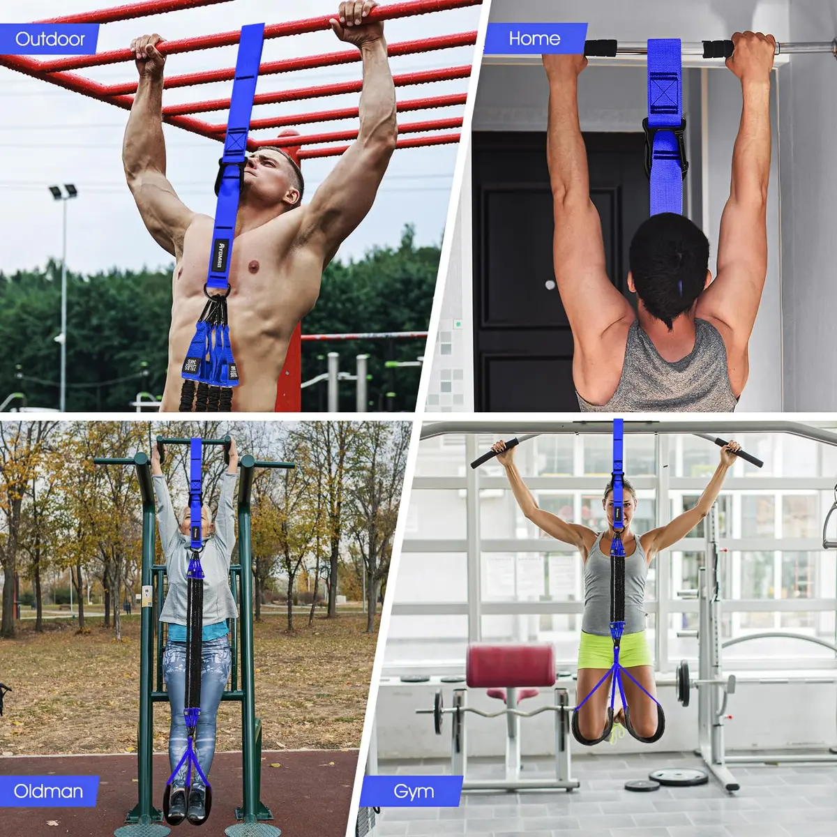 Ayombo Heavy Duty Pull Up Assistance Bands Set with Foot Strap, 75lb-300lb Resistance, Blue - view 6