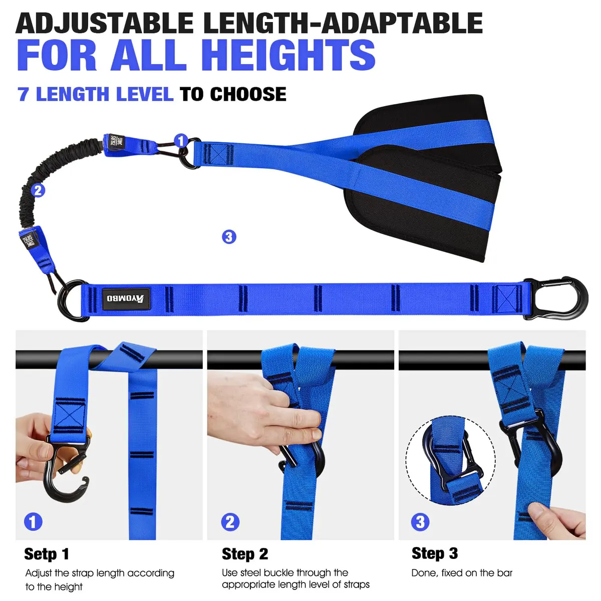 Ayombo Heavy Duty Pull Up Assistance Bands Set with Foot Strap, 75lb-300lb Resistance, Blue - view 7