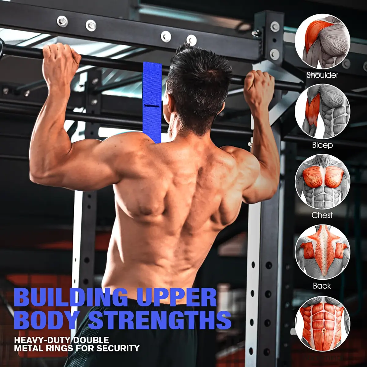 Ayombo Heavy Duty Pull Up Assistance Bands Set with Foot Strap, 75lb-300lb Resistance, Blue - view 8
