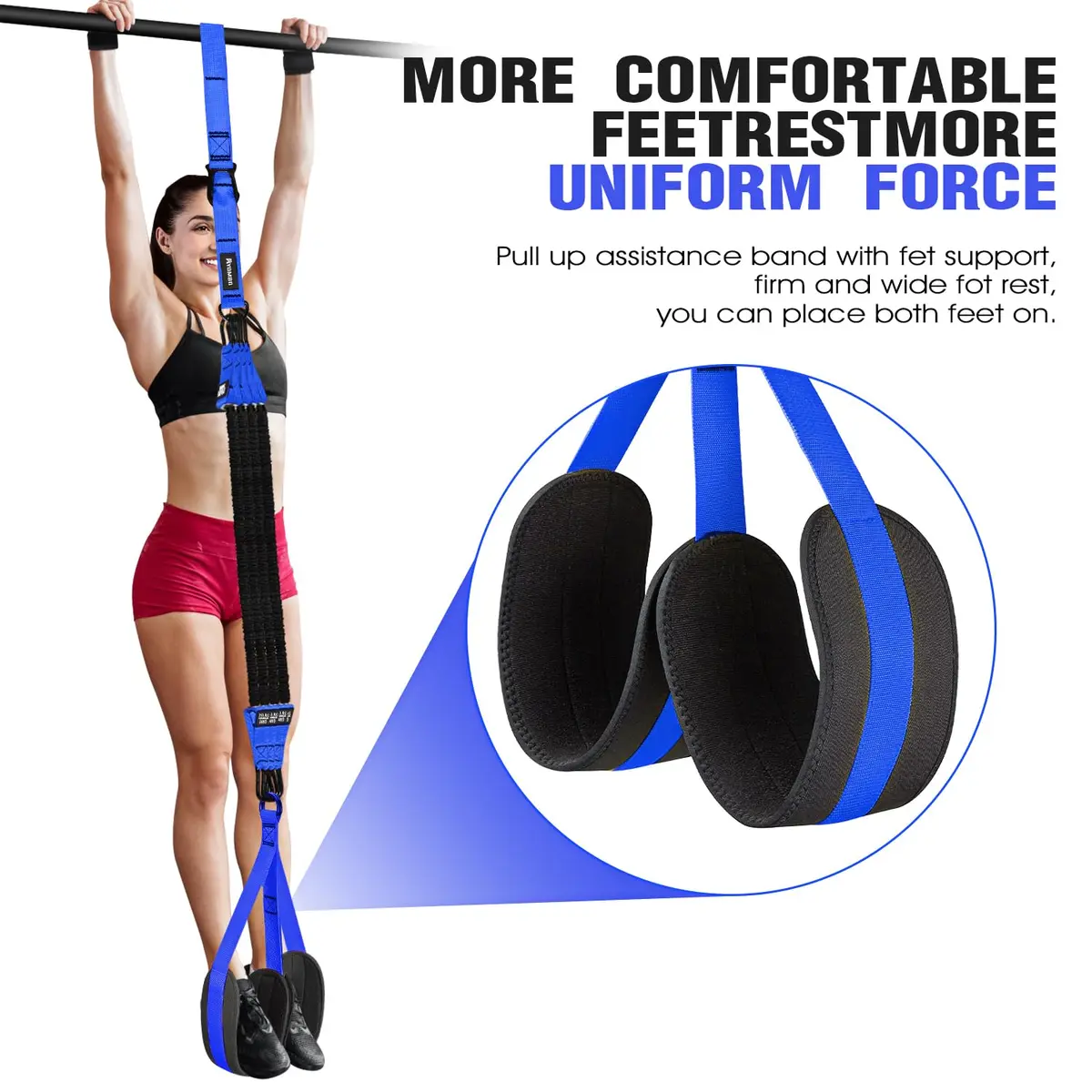 Ayombo Heavy Duty Pull Up Assistance Bands Set with Foot Strap, 75lb-300lb Resistance, Blue - view 9