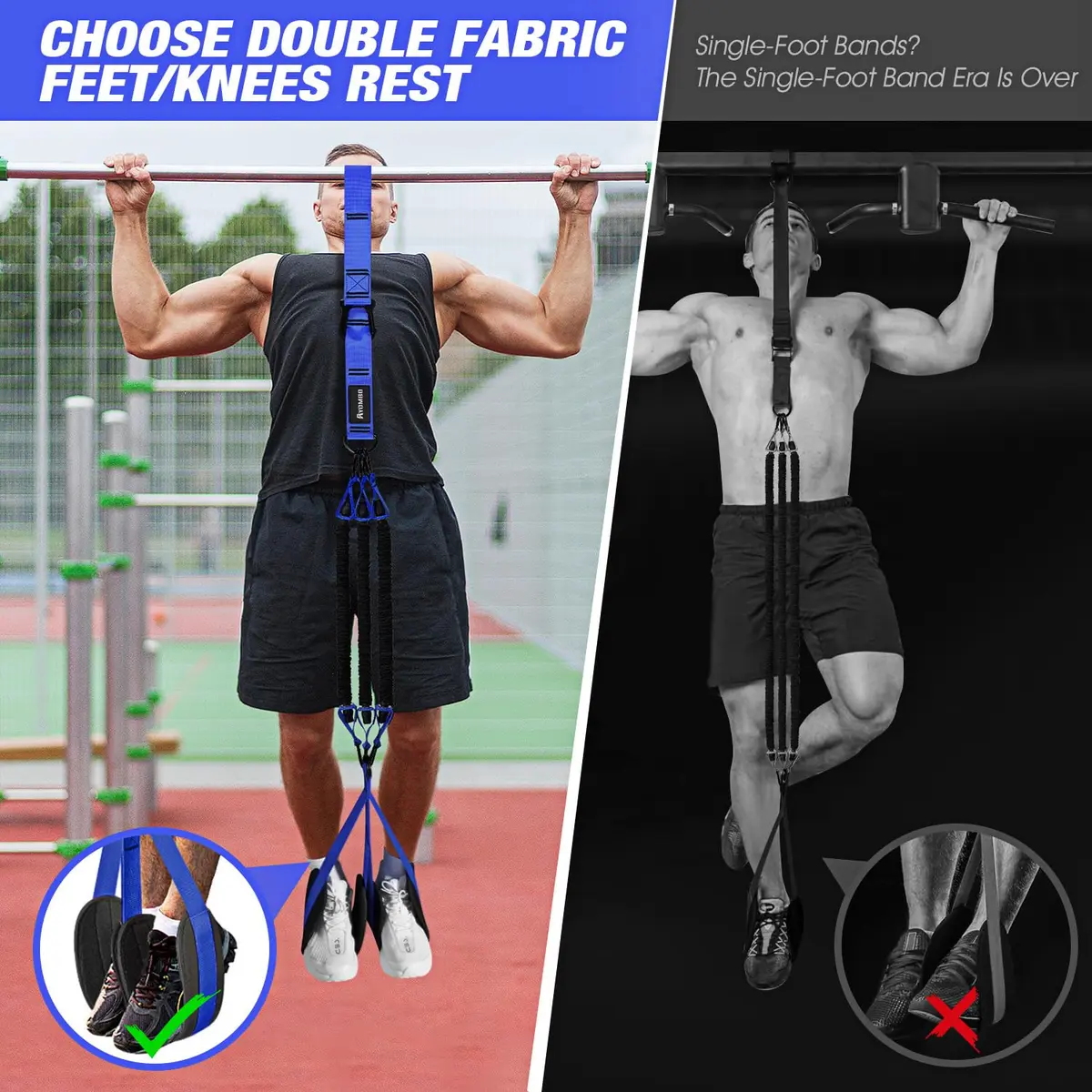 Ayombo Heavy Duty Pull Up Assistance Bands Set with Foot Strap, 75lb-300lb Resistance, Blue - view 3